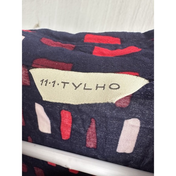 11 1 TYLHO Anthropologie "Brynn" Dress Button Front Blue Red ALine Sleeveless M - Picture 3 of 6